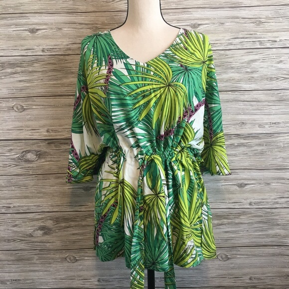 Gypsy by Mara Hoffman Tropical Leaf Tunic Sz Large - Picture 1 of 7